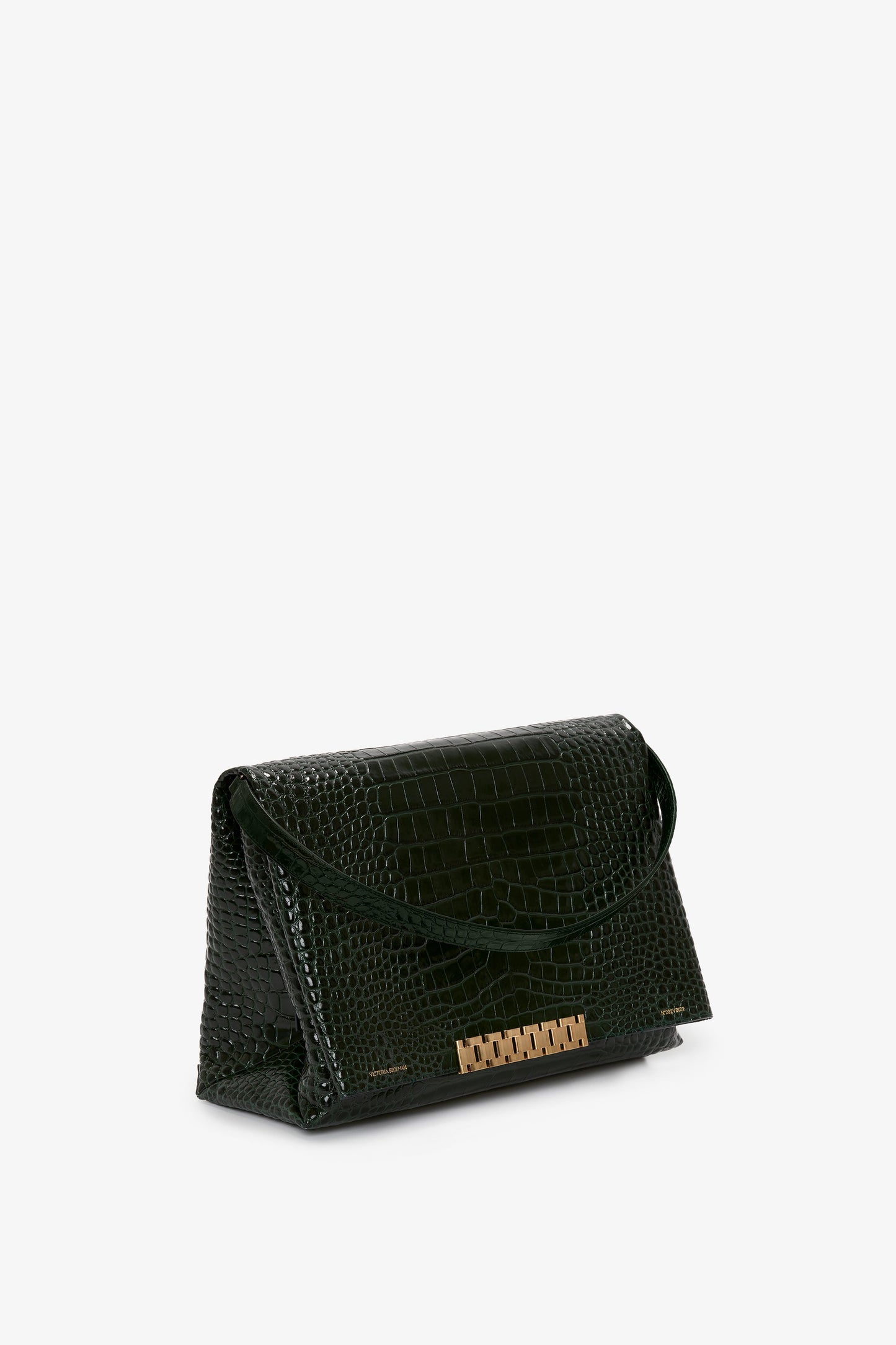 Jumbo Chain Pouch in Dark Forest Croc-Effect Leather