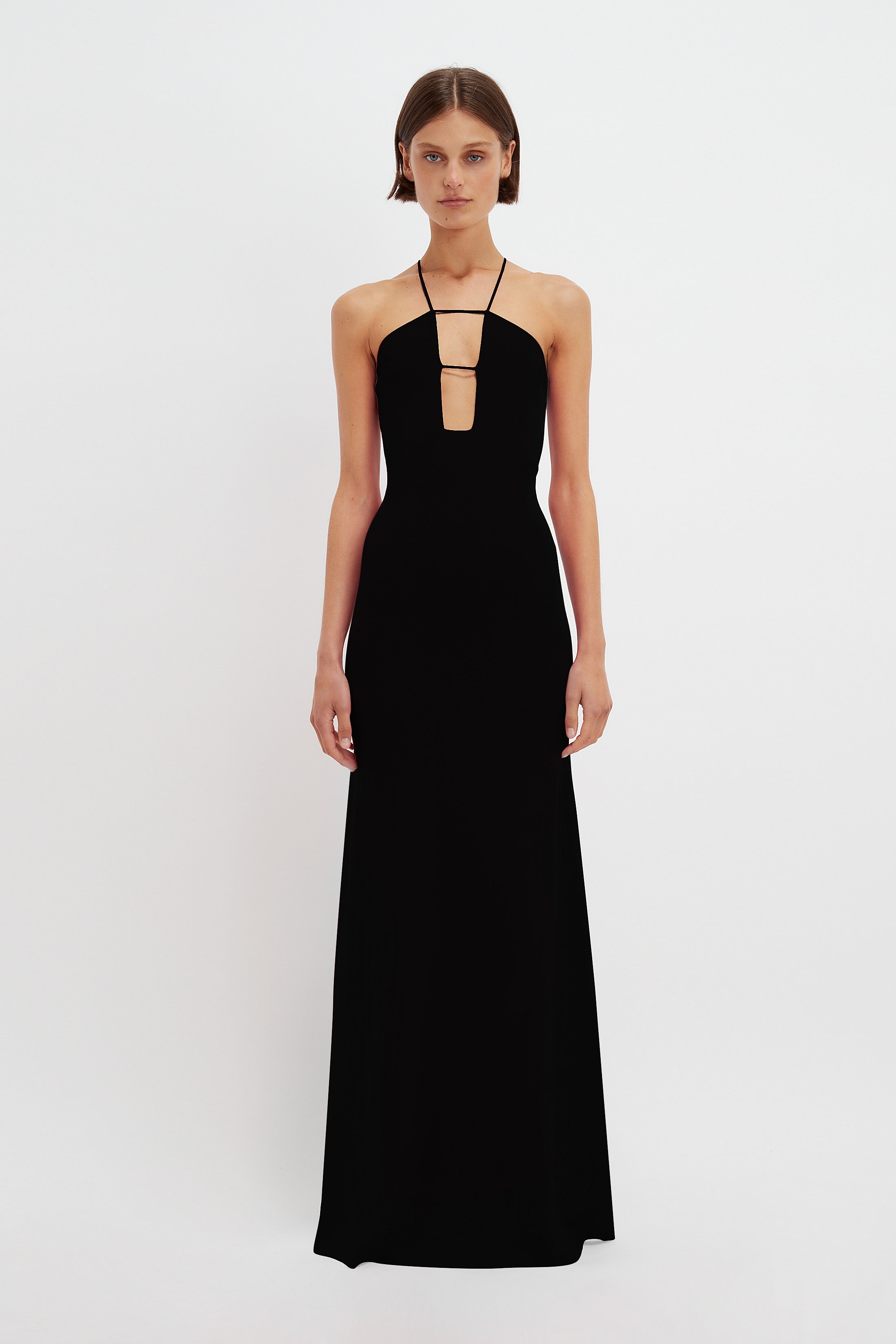 Strap Detail Knitted Gown In Black