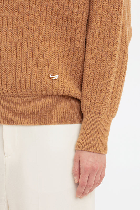 Shawl Neck Knitted Jumper In Camel