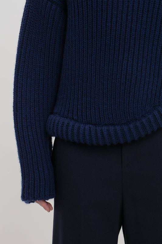 High Neck Knit Jumper In Ink Blue