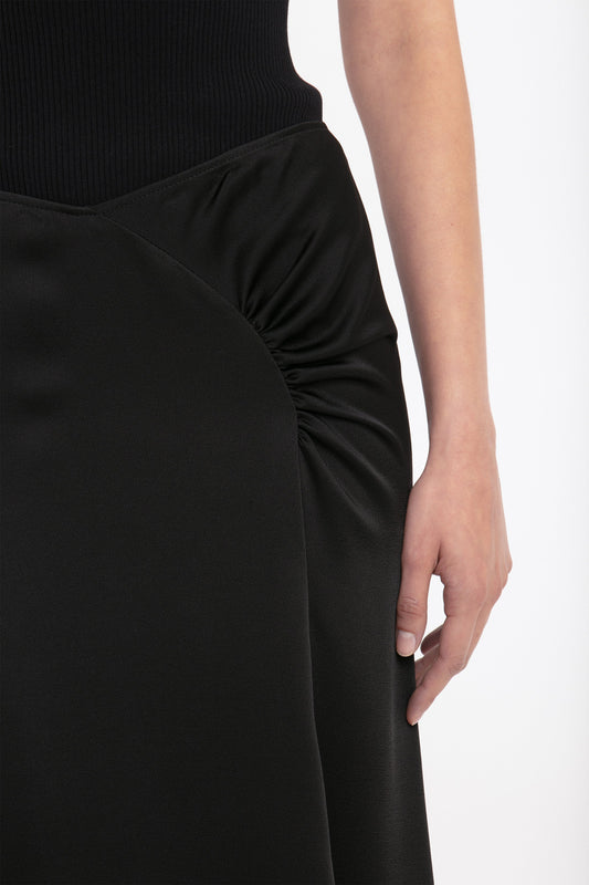 Panelled Flare Skirt In Soft Black Leather