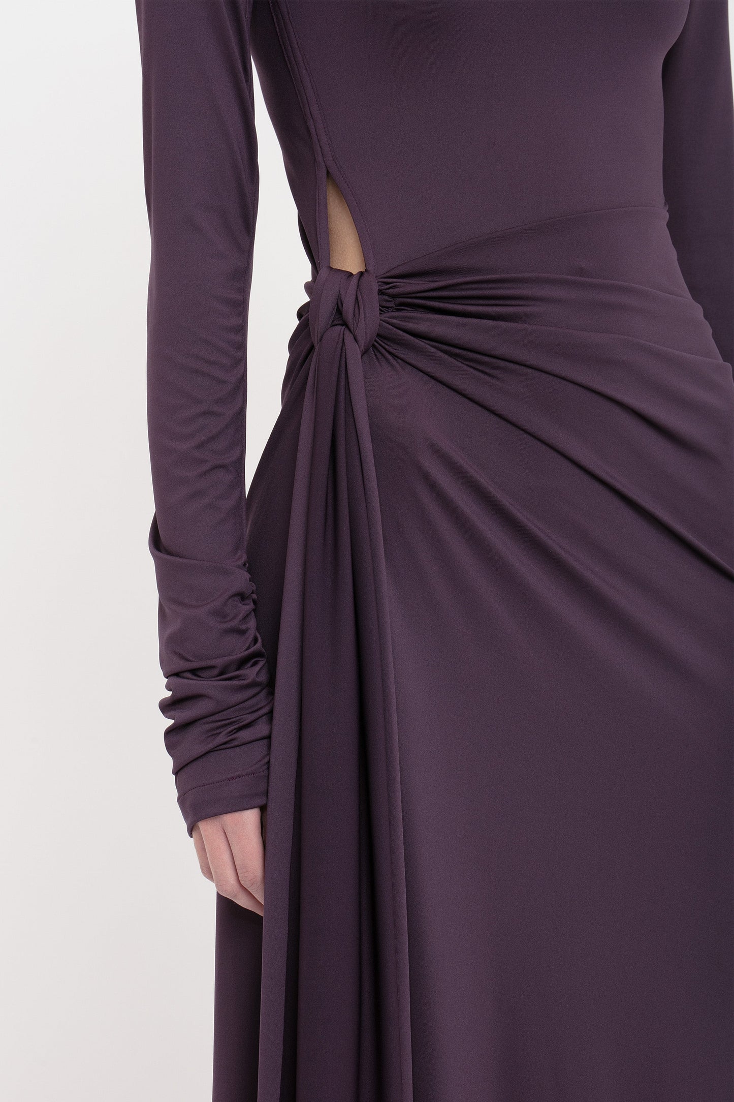 Long Sleeve Tie Front Gown In Fig