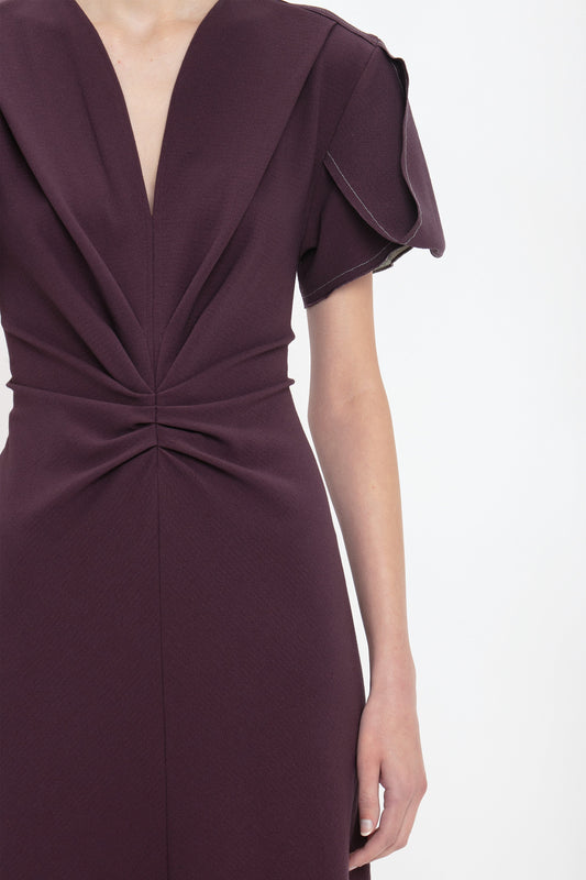 Gathered V-Neck Midi Dress In Fig