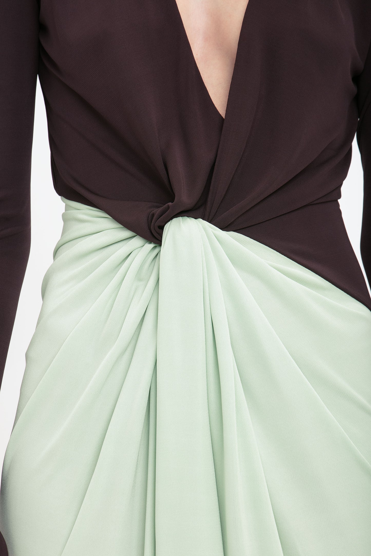 Long Sleeve Knot Detail Jersey Gown In Ebony-Jade