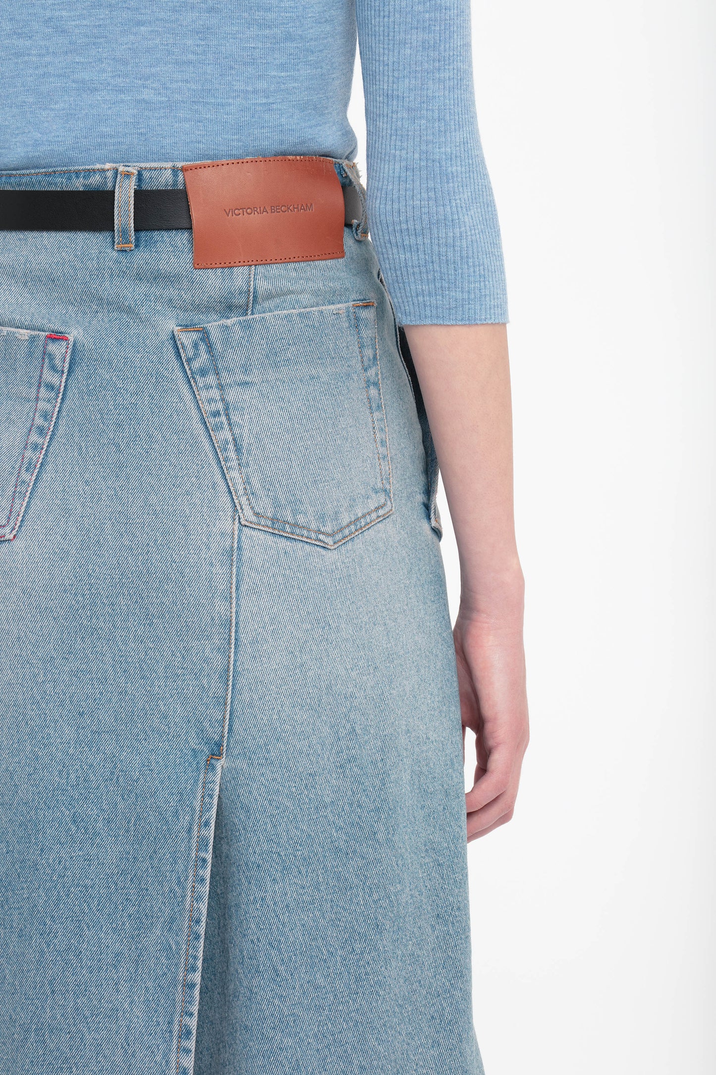 Denim Wrap Detail Skirt In Pale Blue Wash