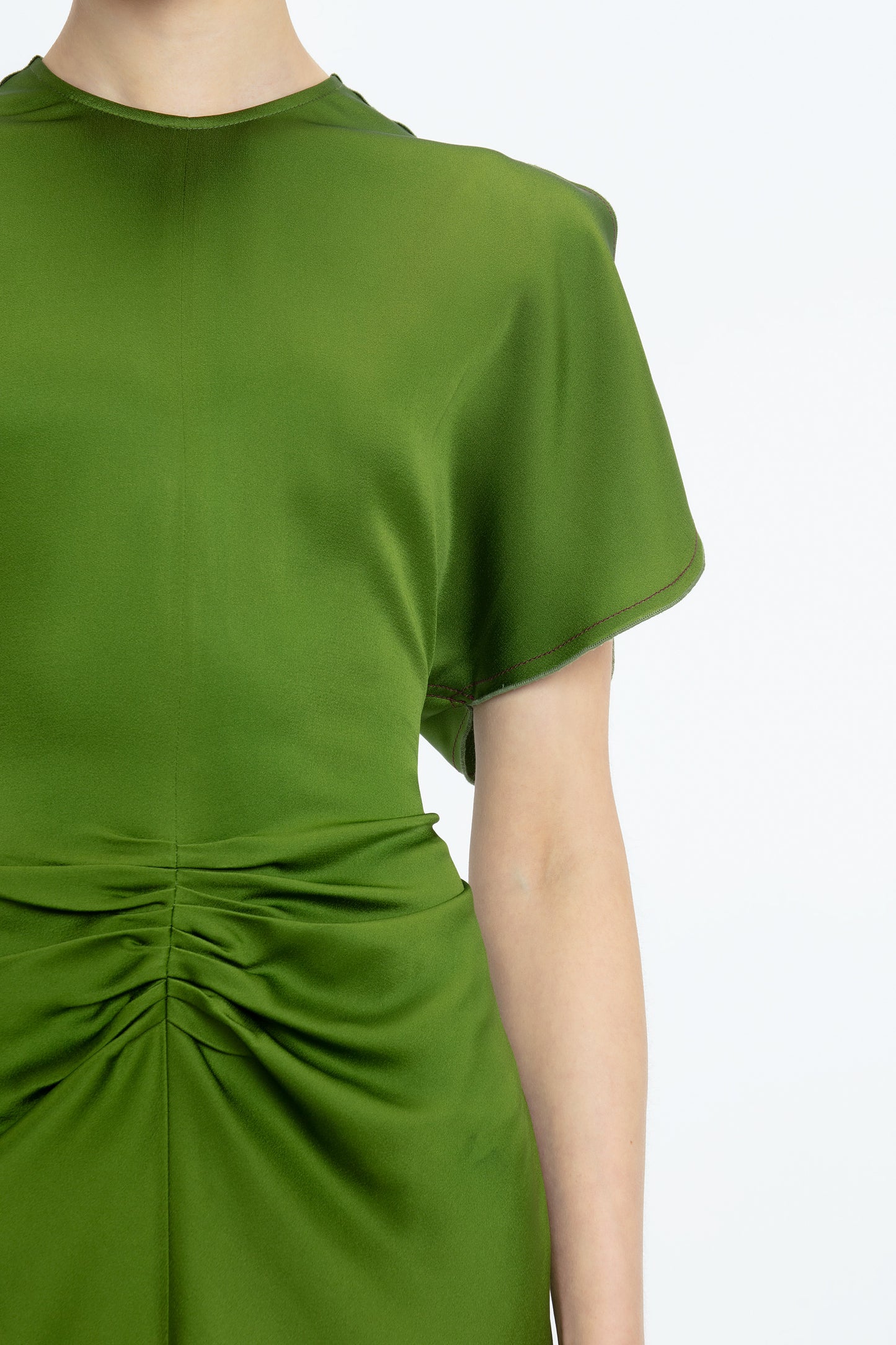 Gathered Waist Mini Dress In Algae