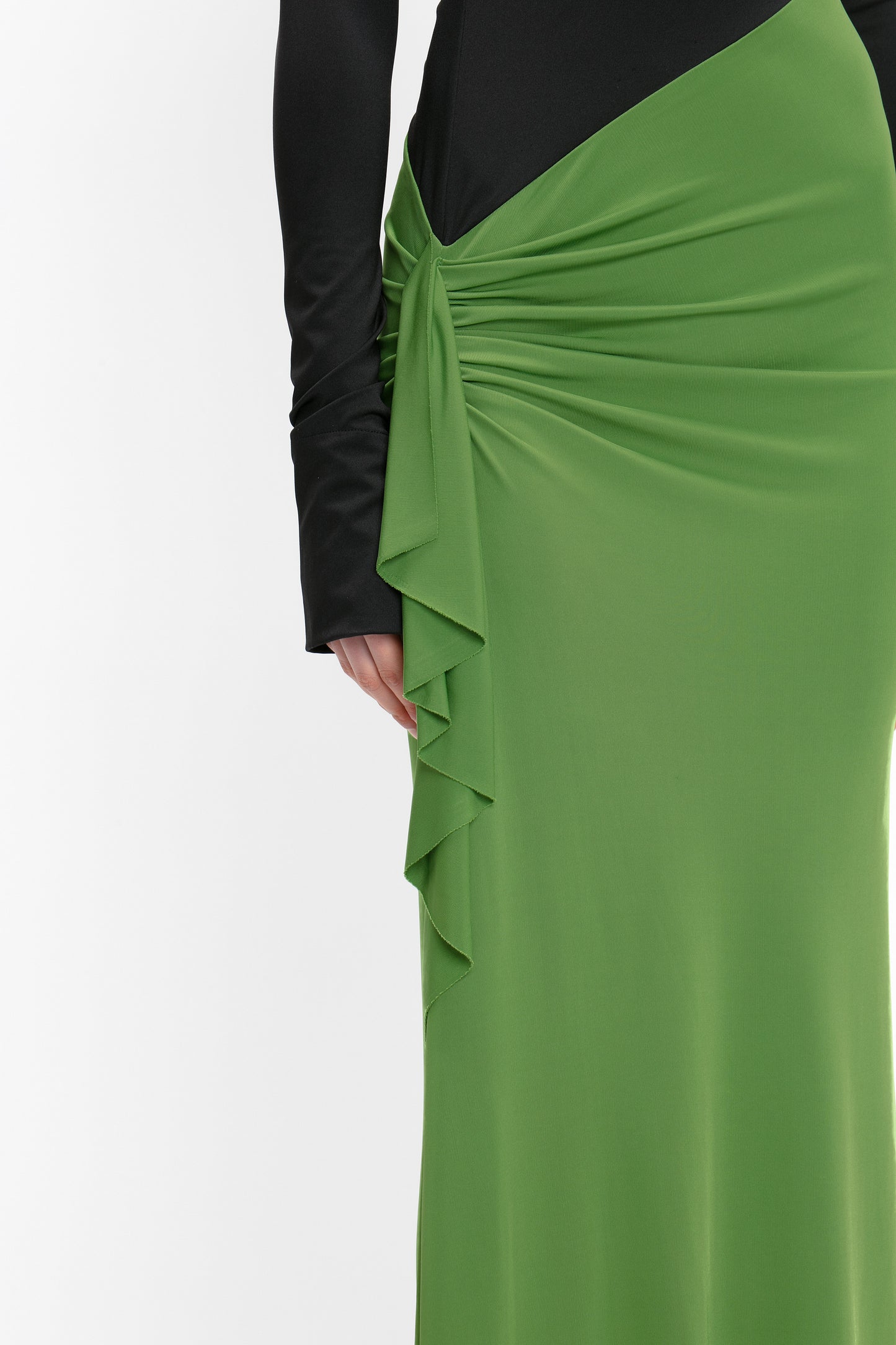 Long Sleeve Ruched Detail Gown In Black-Algae