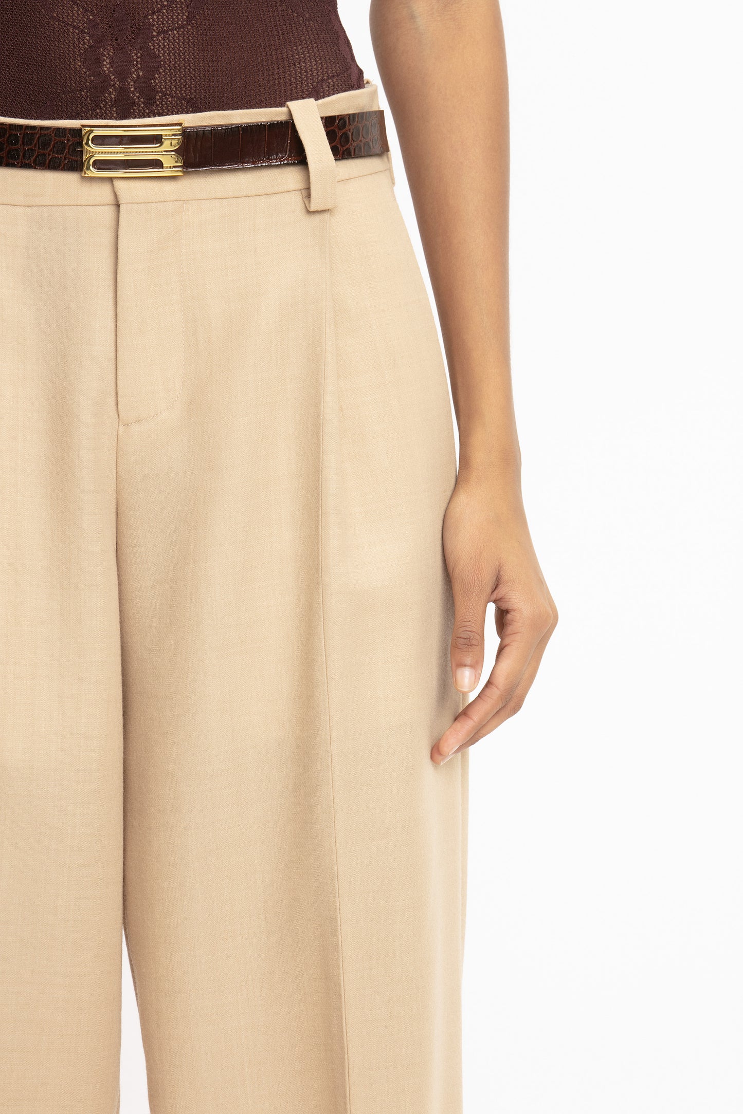 Low Rise Seam Detail Trouser In Sepia