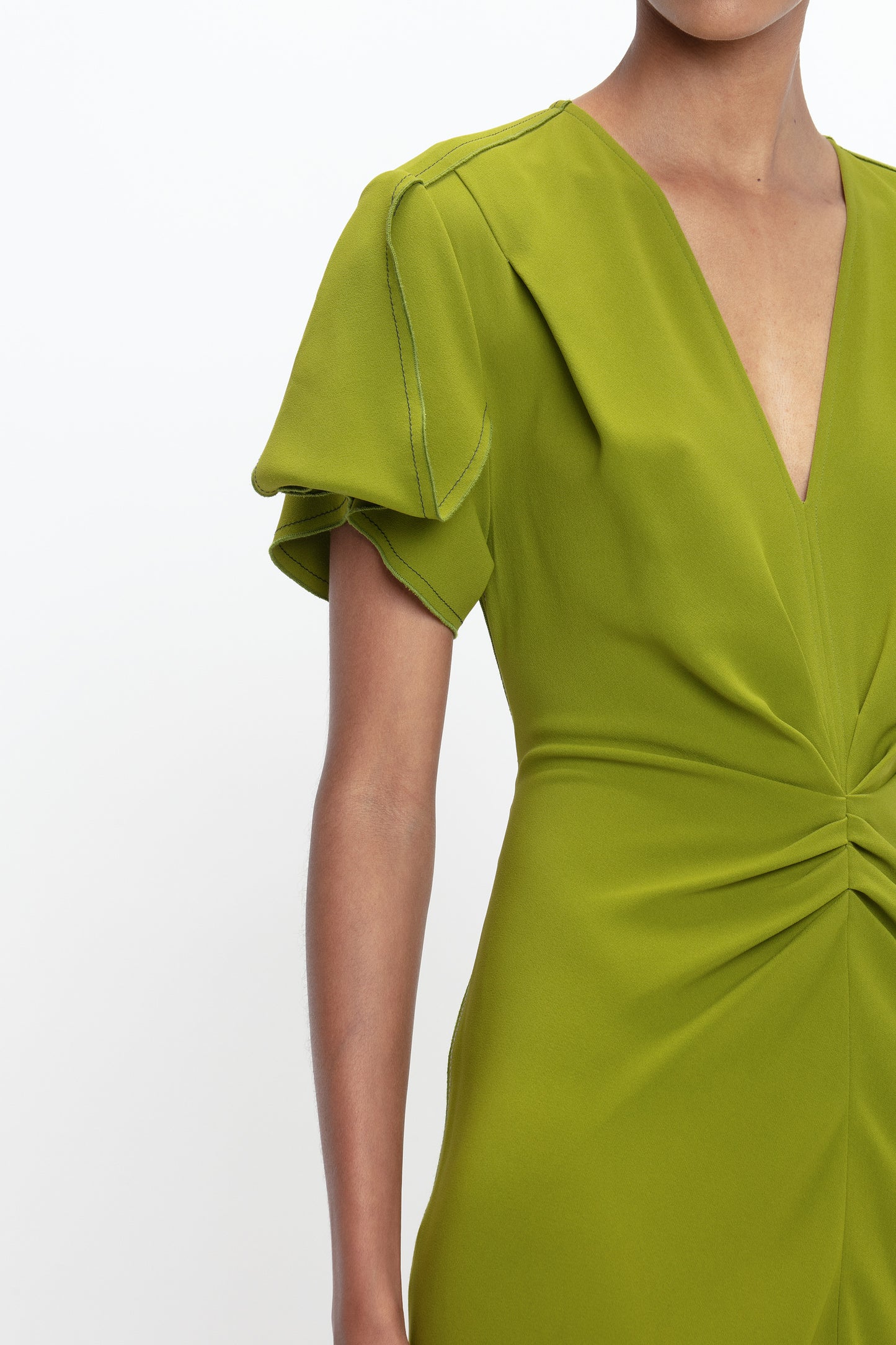 Gathered V-Neck Midi Dress In Parakeet