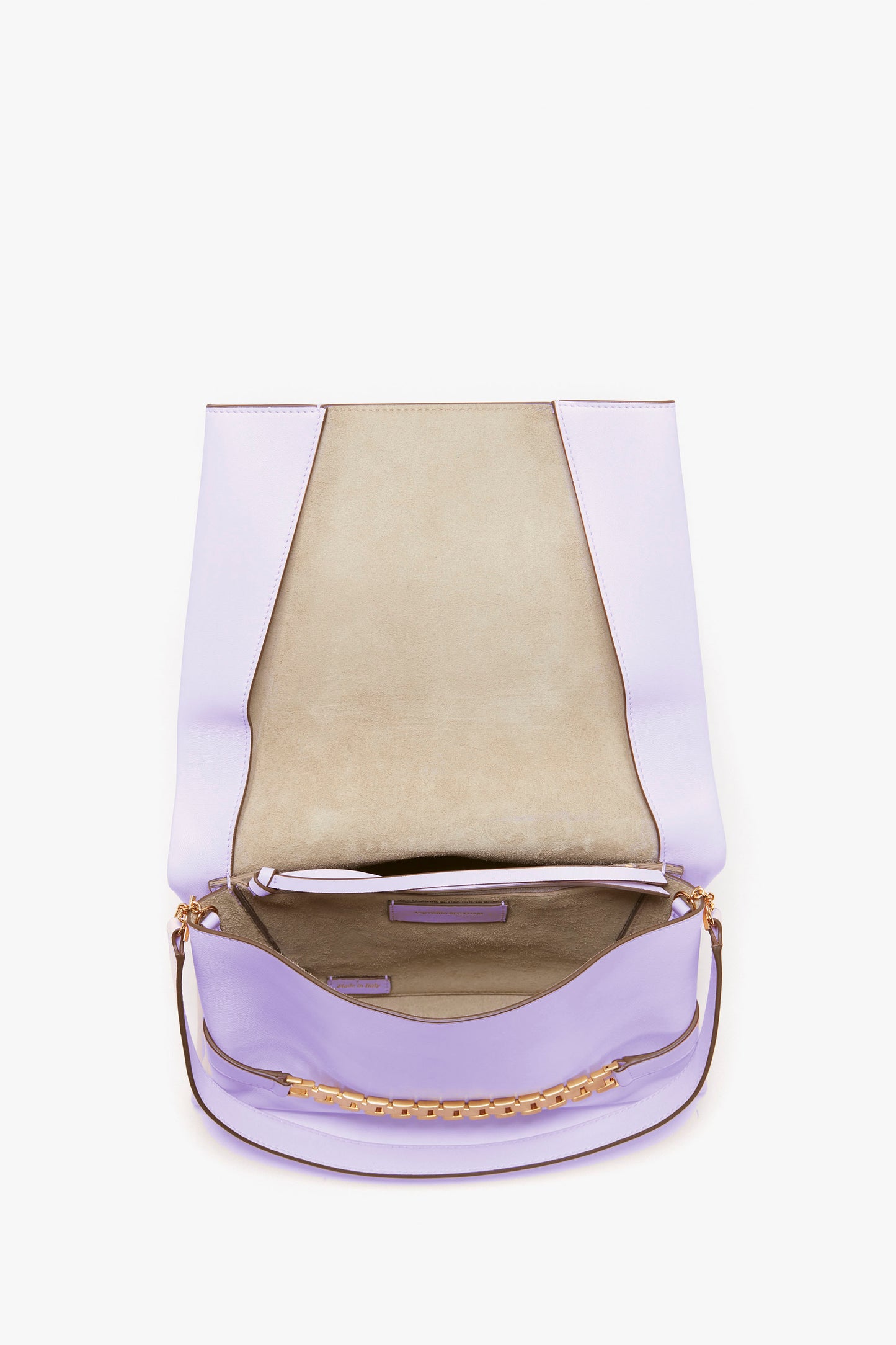 Chain Pouch with Strap in Lilac Leather