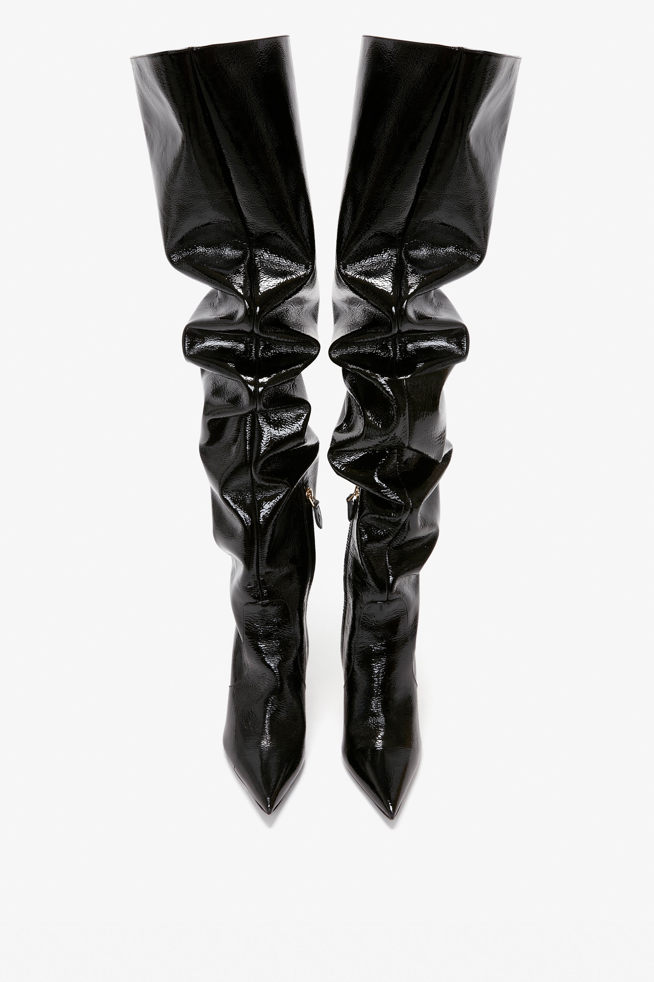 Black patent cheap thigh boots