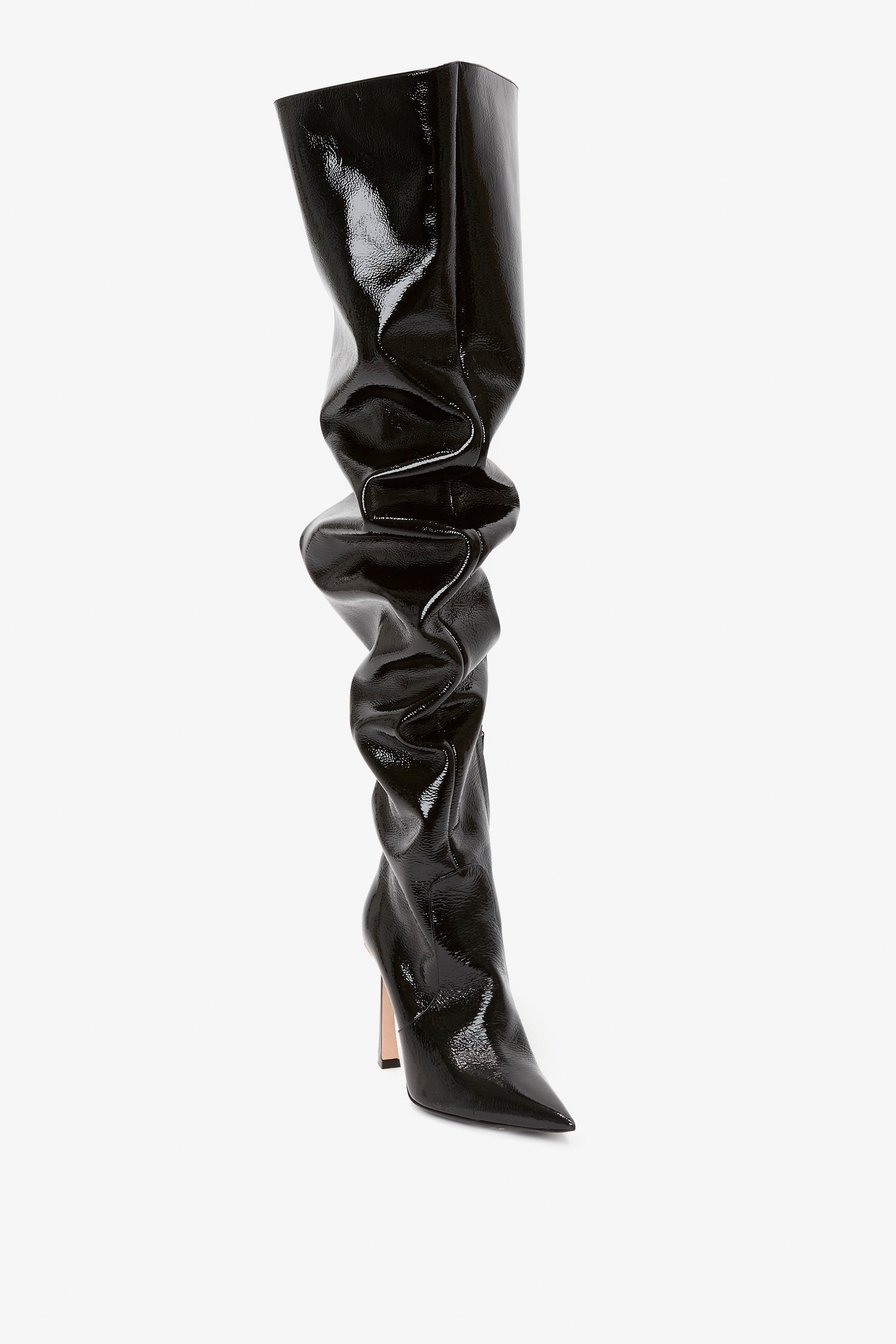 Black patent outlet thigh boots