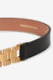 Close-up of a black calf-leather Watch Strap Detail Belt in Black with a gold-tone clasp on a white background, exuding that classic Victoria Beckham look.