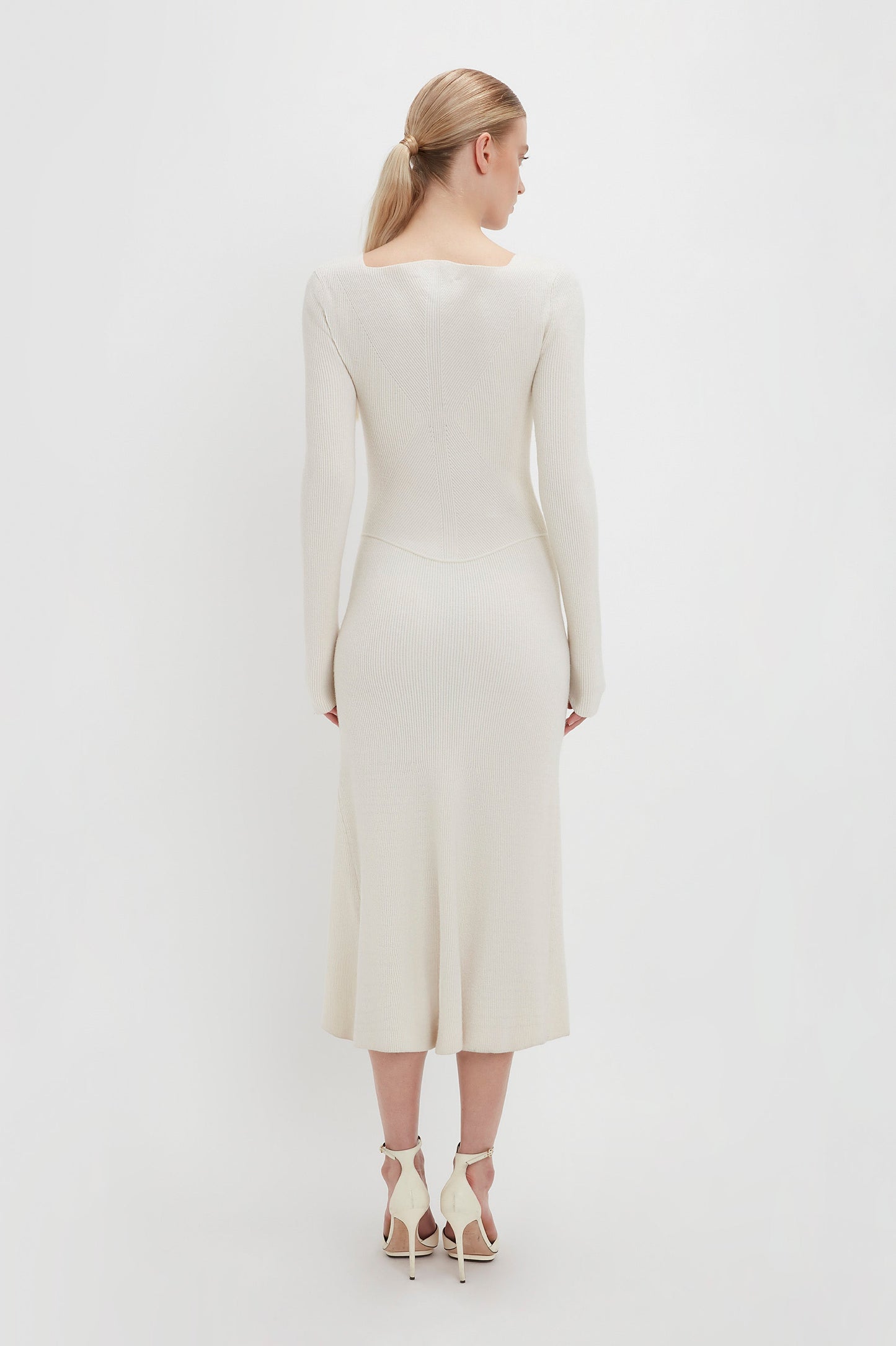 Knitted Circle Panel Dress In Off-White