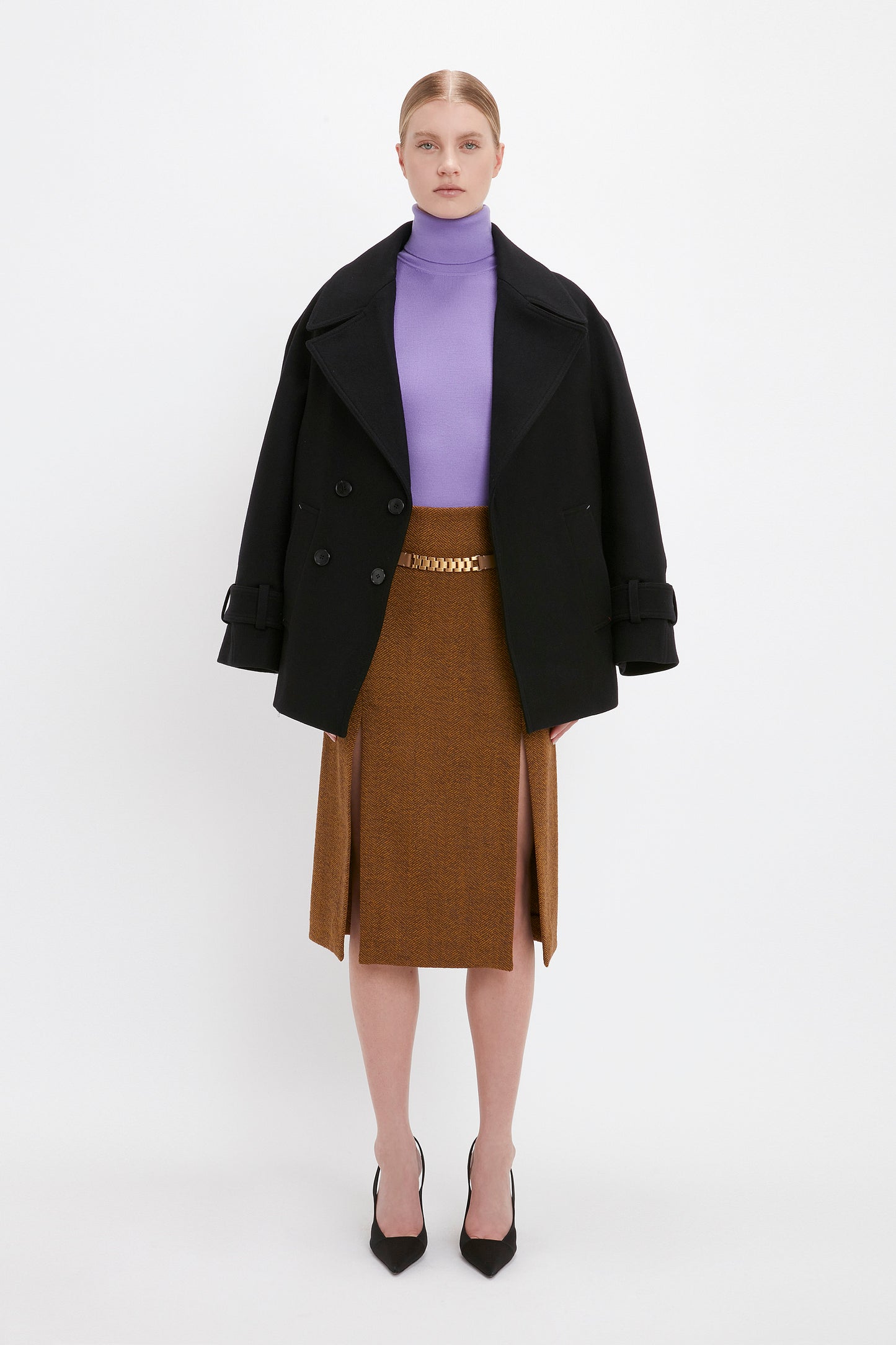 Oversized Pea Coat In Black