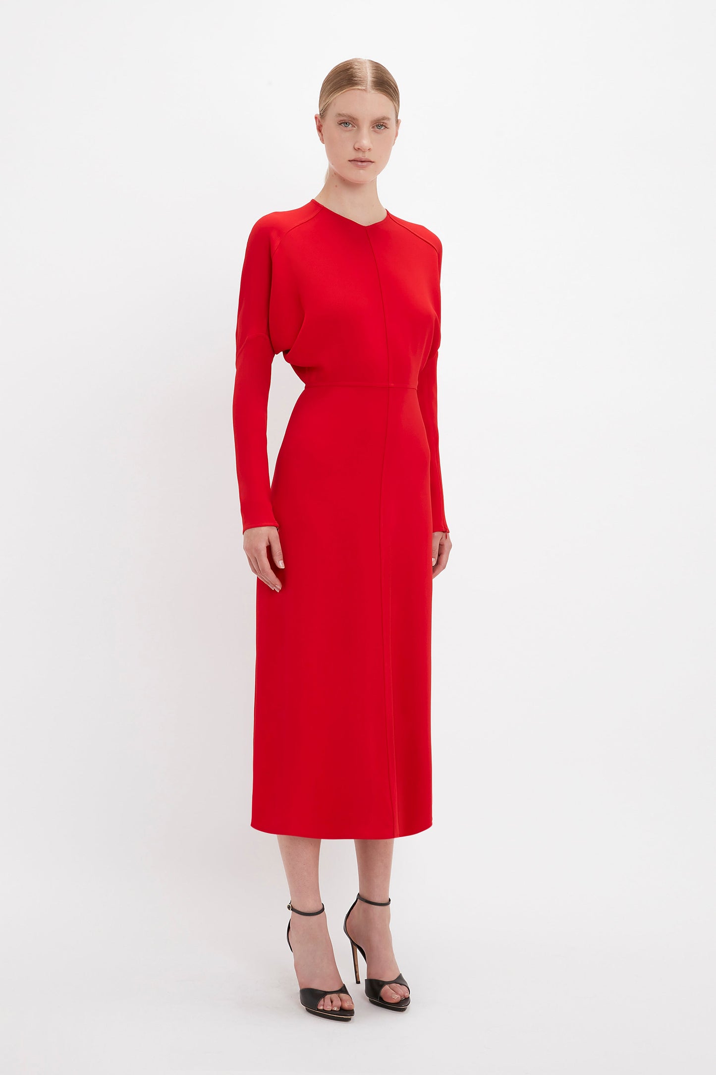 Dolman Midi Dress In Red