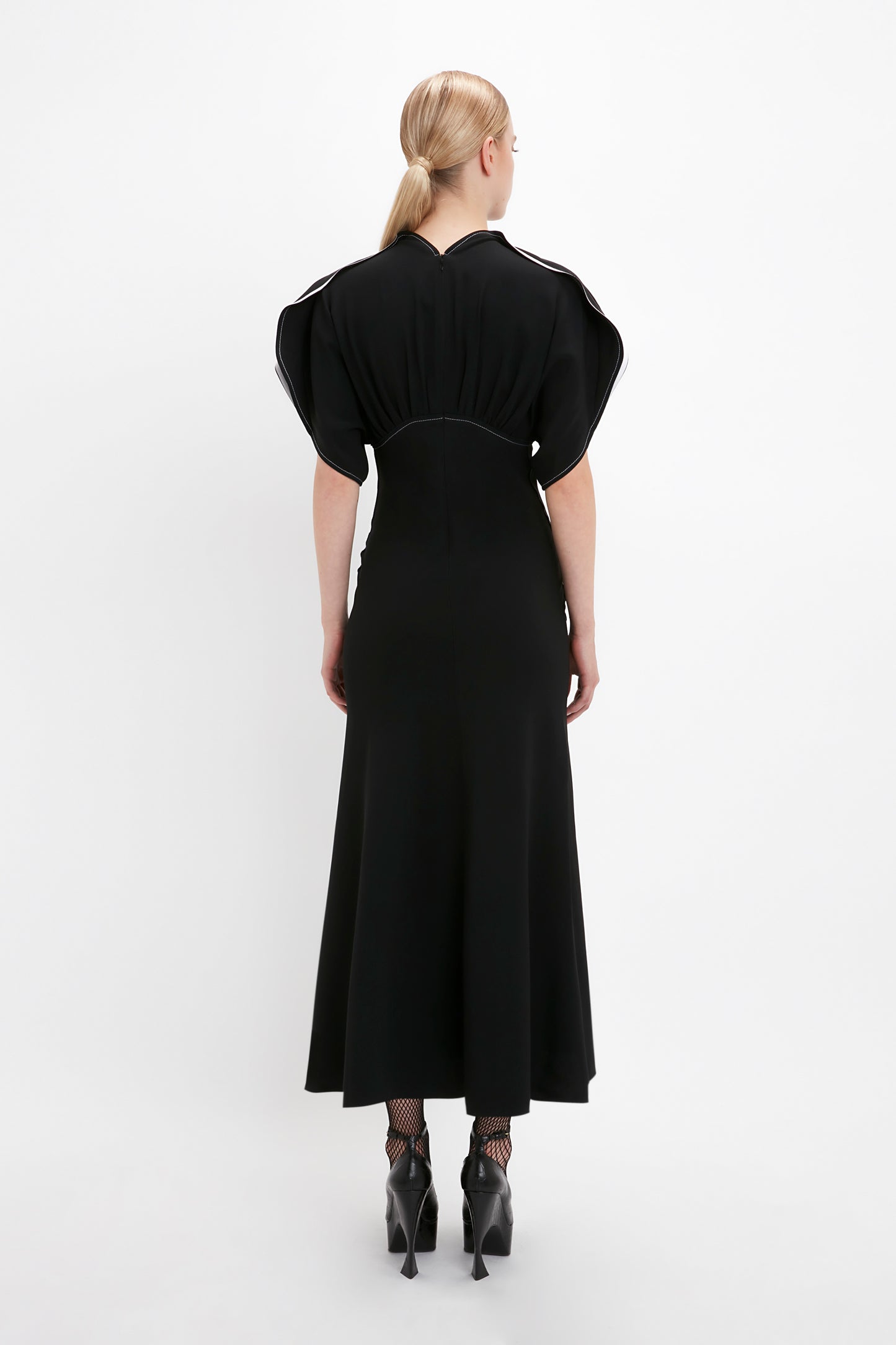 Drape Sleeve Midi Dress In Black