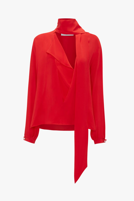 Scarf Neck Blouse In Bright Red