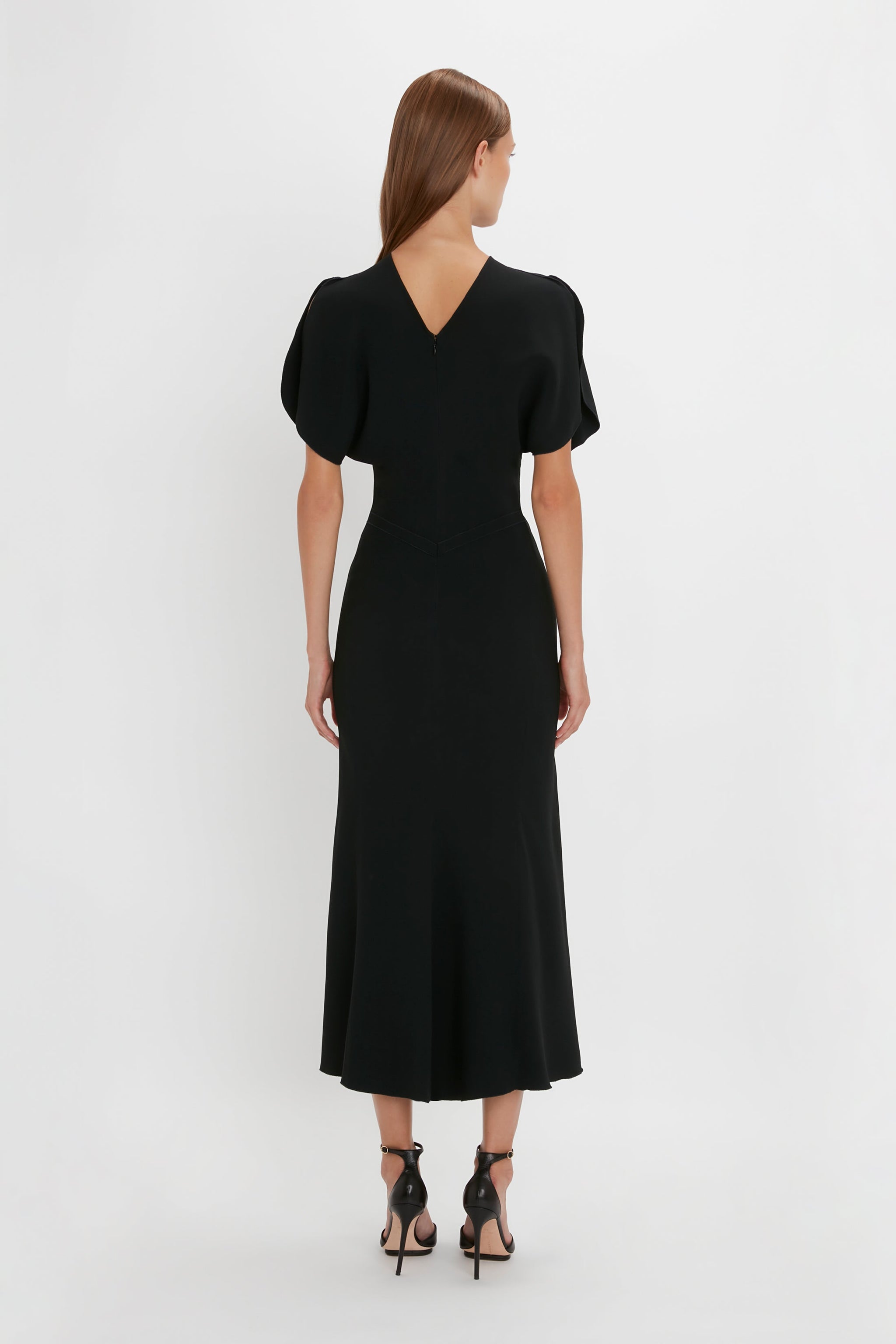 Gathered Waist Midi Dress In Black – Victoria Beckham