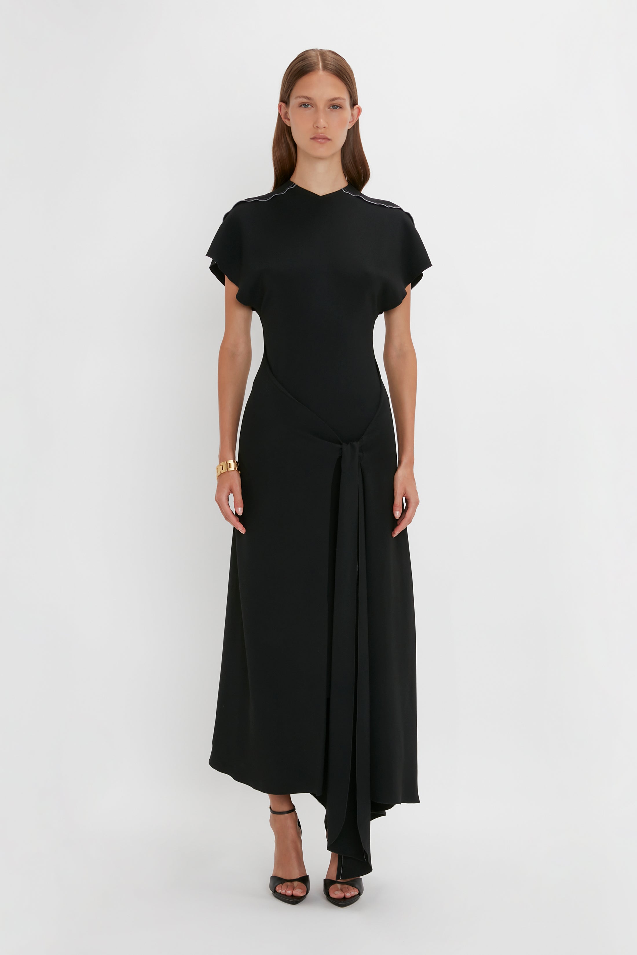 Short Sleeve Tie Detail Dress In Black – Victoria Beckham