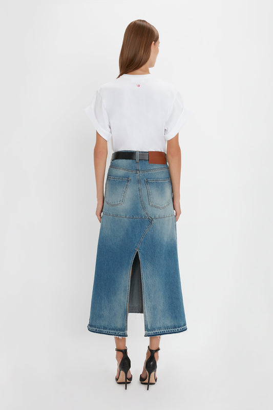 Patched Denim Skirt In Vintage Wash