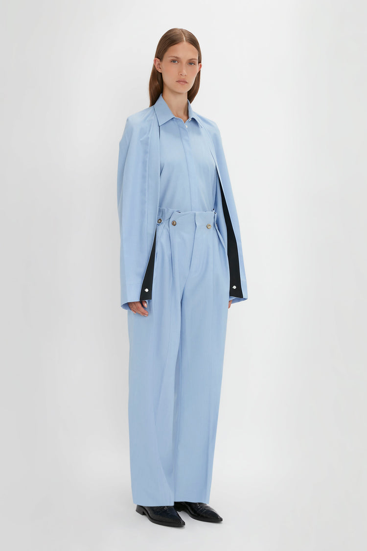 Pleat Detail Raglan Shirt In Oxford Blue – Victoria Beckham