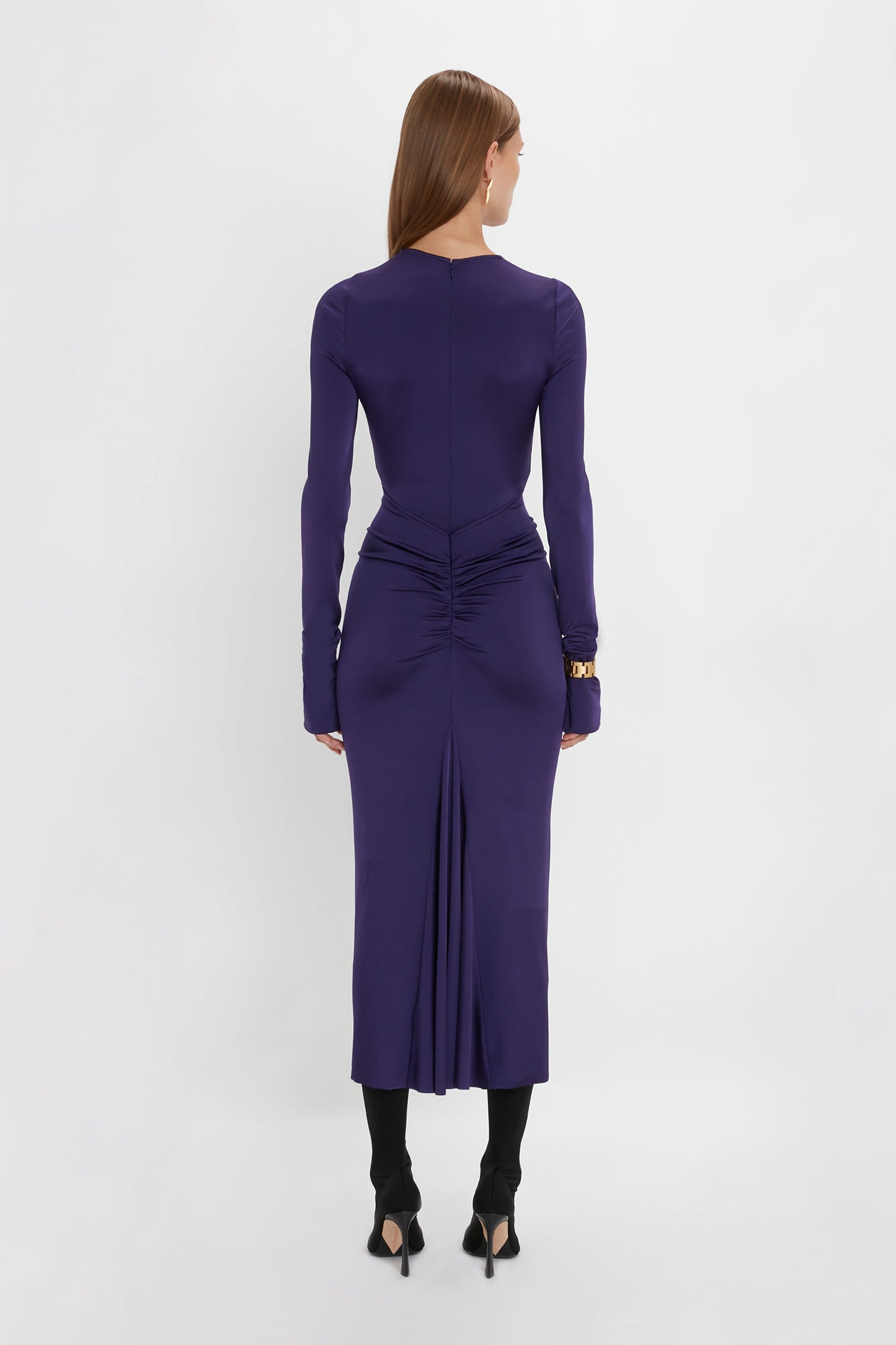 Long Sleeve Gathered Midi Dress In Ultraviolet