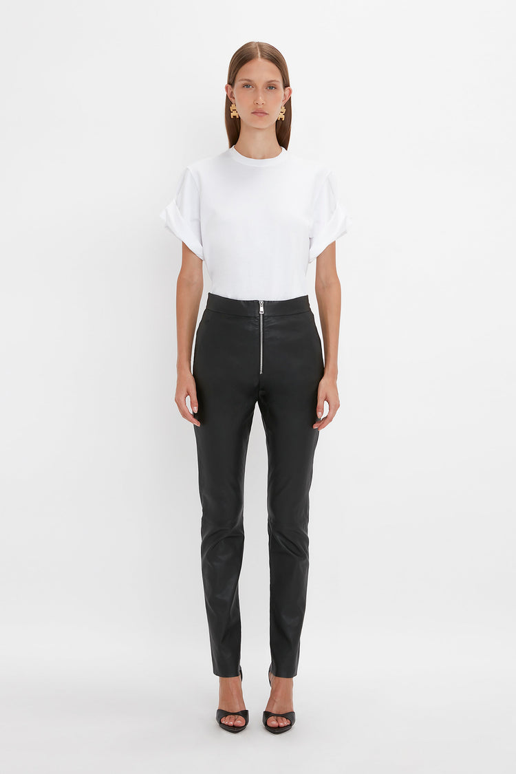 Slim Leather Trouser in Black