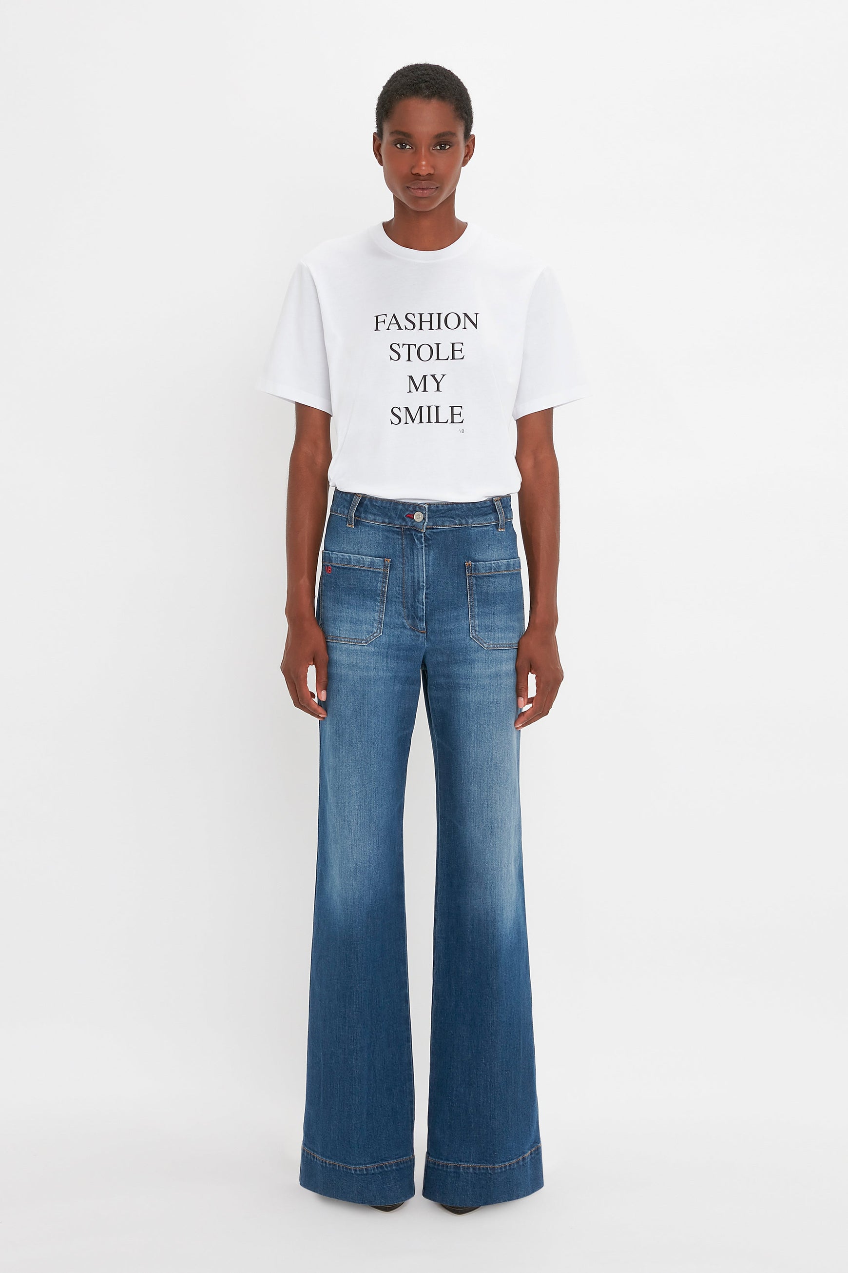 Fashion Stole My Smile Slogan T-Shirt In White