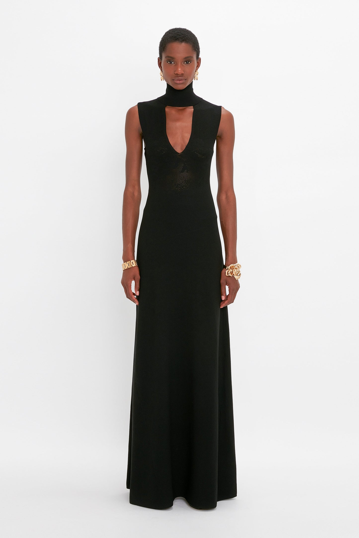 Cut Out Front Floor-Length Dress In Black
