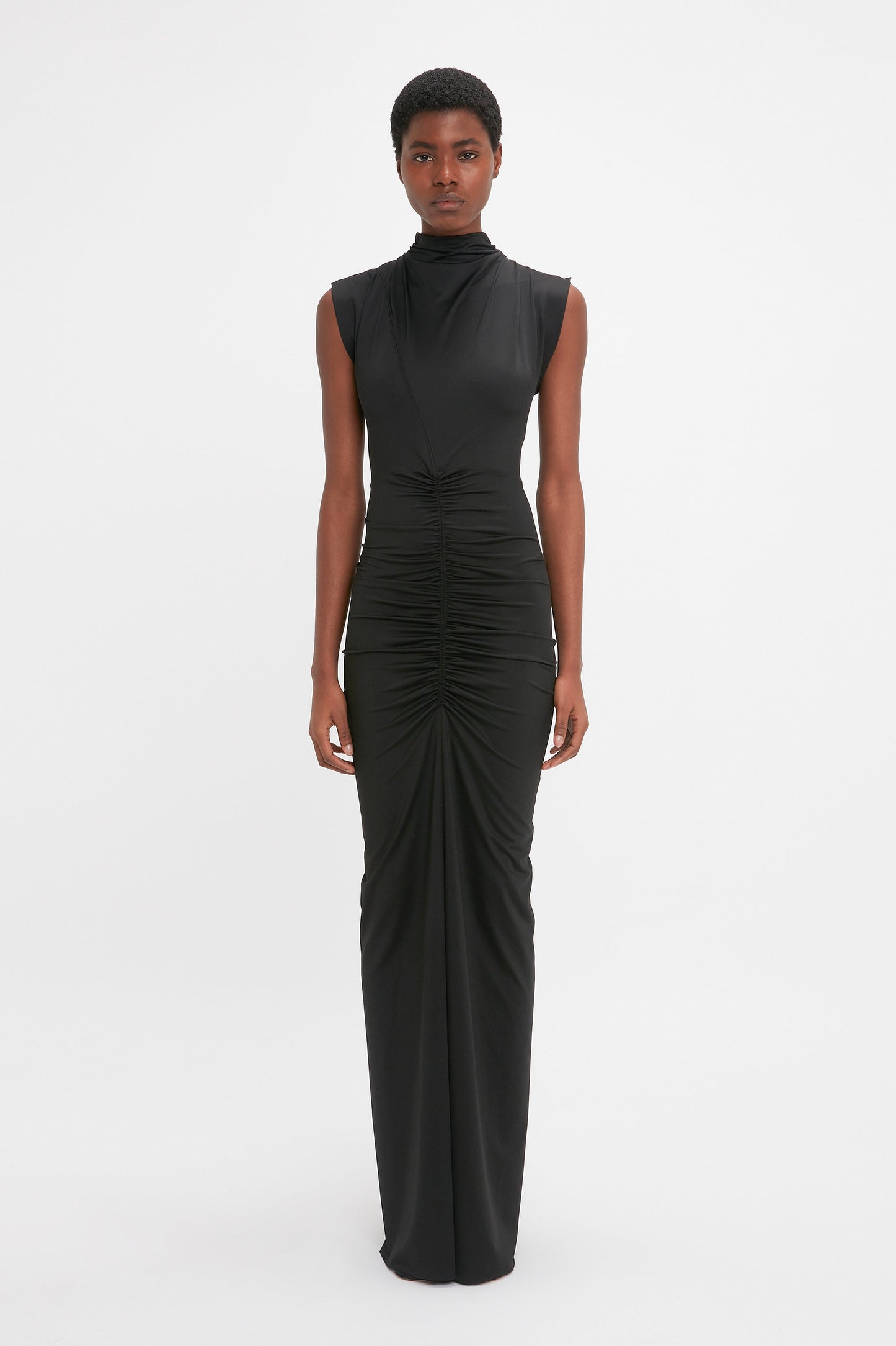 Ruched Jersey Gown In Black