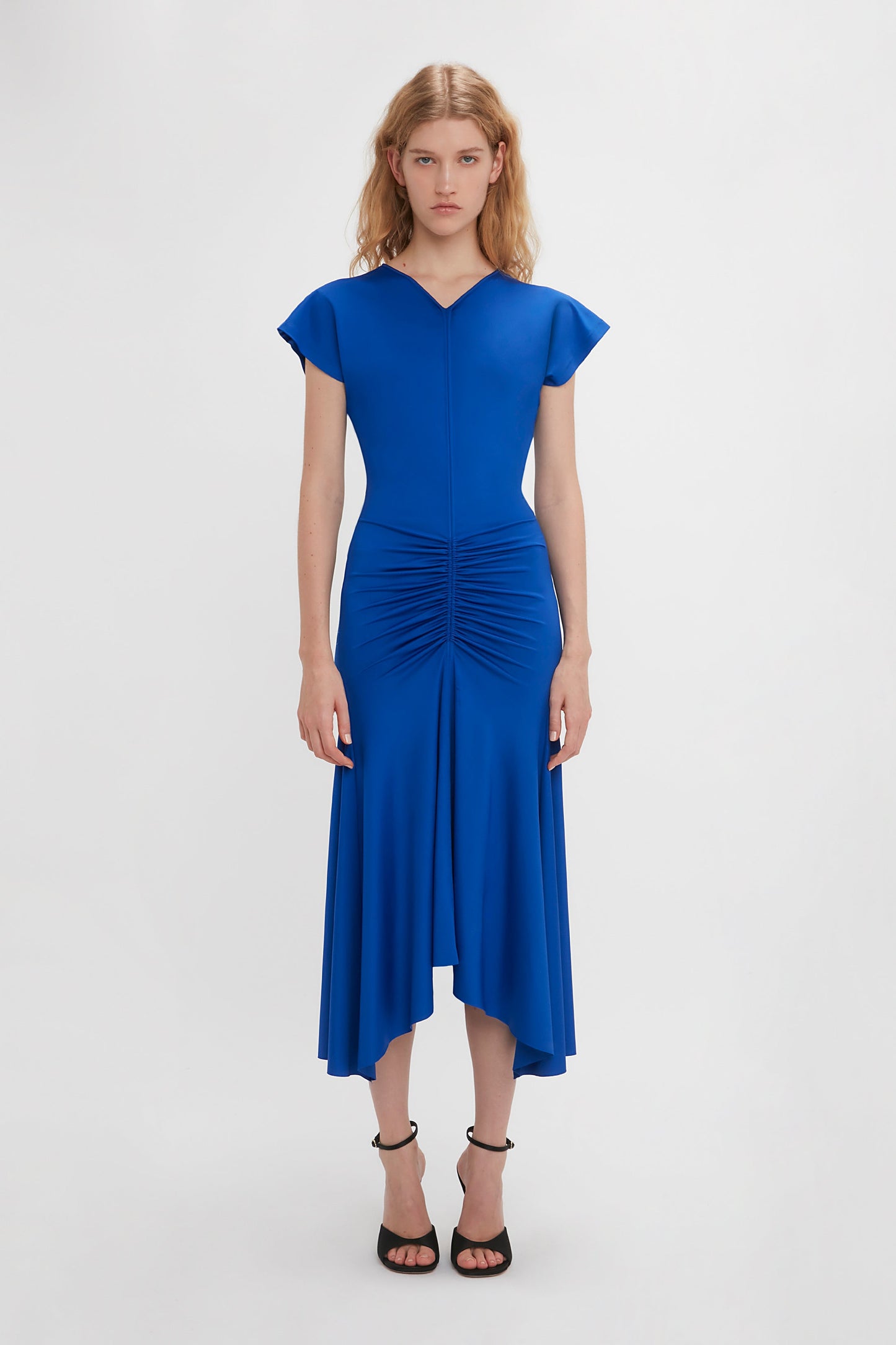 Sleeveless Rouched Jersey Dress In Royal Blue