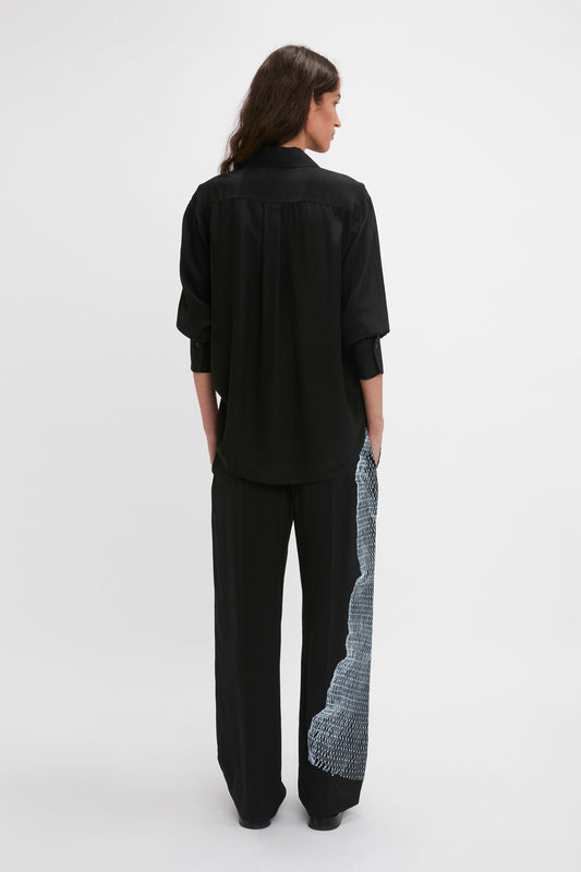 Long Sleeve Pyjama Shirt In Black-White Contorted Net