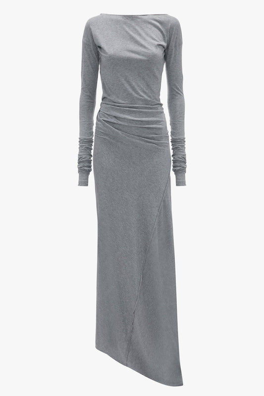 Long Sleeve Circle Neck Dress In Grey Marl