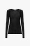 Victoria Beckham's Crew Neck Long Sleeve Top In Black is made from semi-sheer lightweight fabric with a crew neck, displayed against a plain white background.