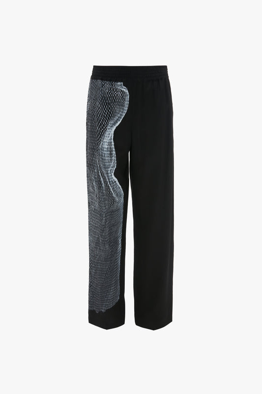 Black, wide leg Pyjama Trouser In Black-White Contorted Net by Victoria Beckham, shown on a white background.