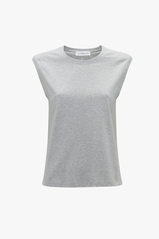 A versatile Victoria Beckham Sleeveless T-Shirt In Grey Marl made from organic cotton on a white background.