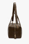 Side view of a Victoria Beckham Medium Gym Bag In Olive with gold hardware and an adjustable shoulder strap.