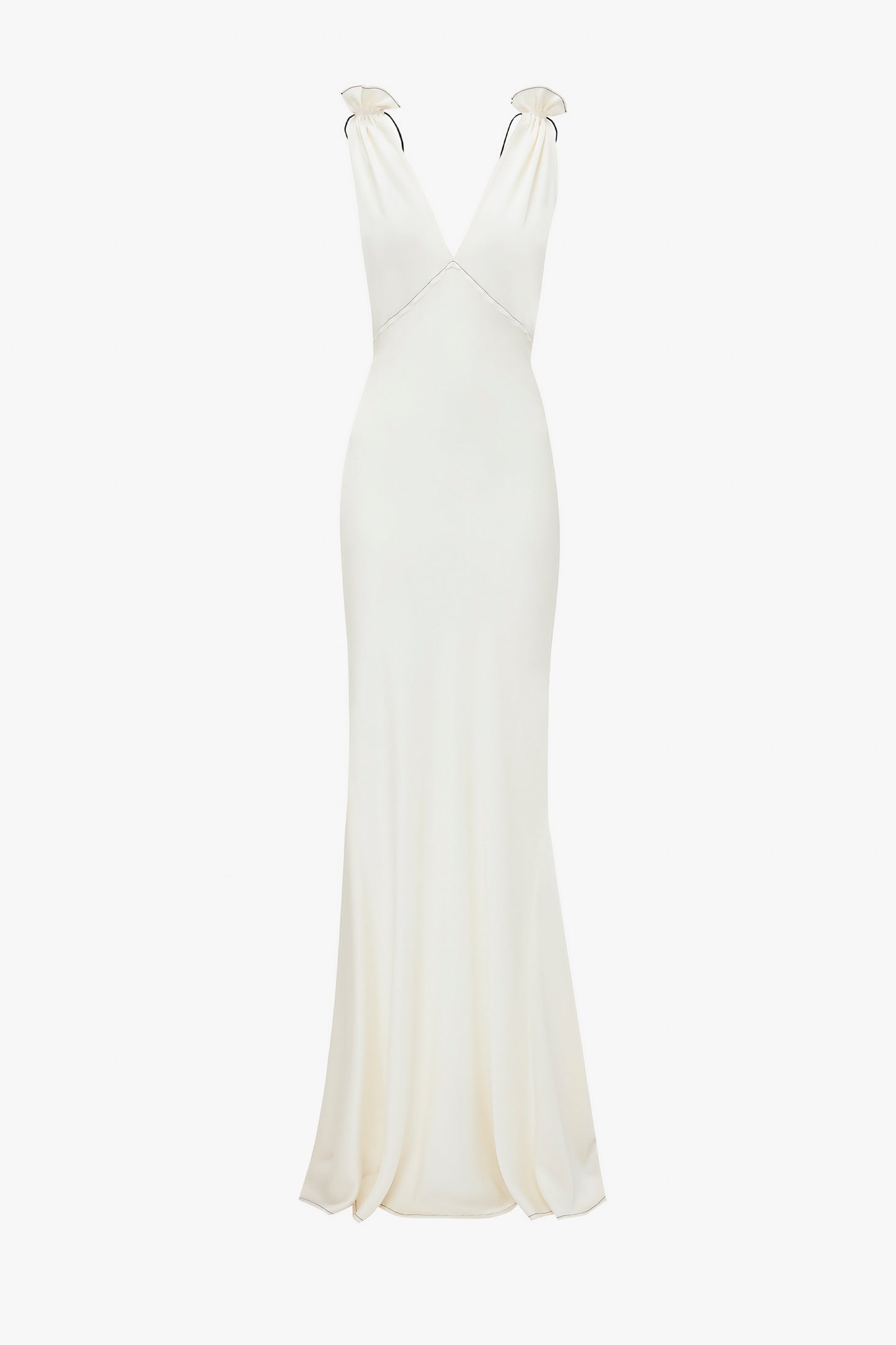 Gathered Shoulder Floor-Length Cami Gown In Ivory