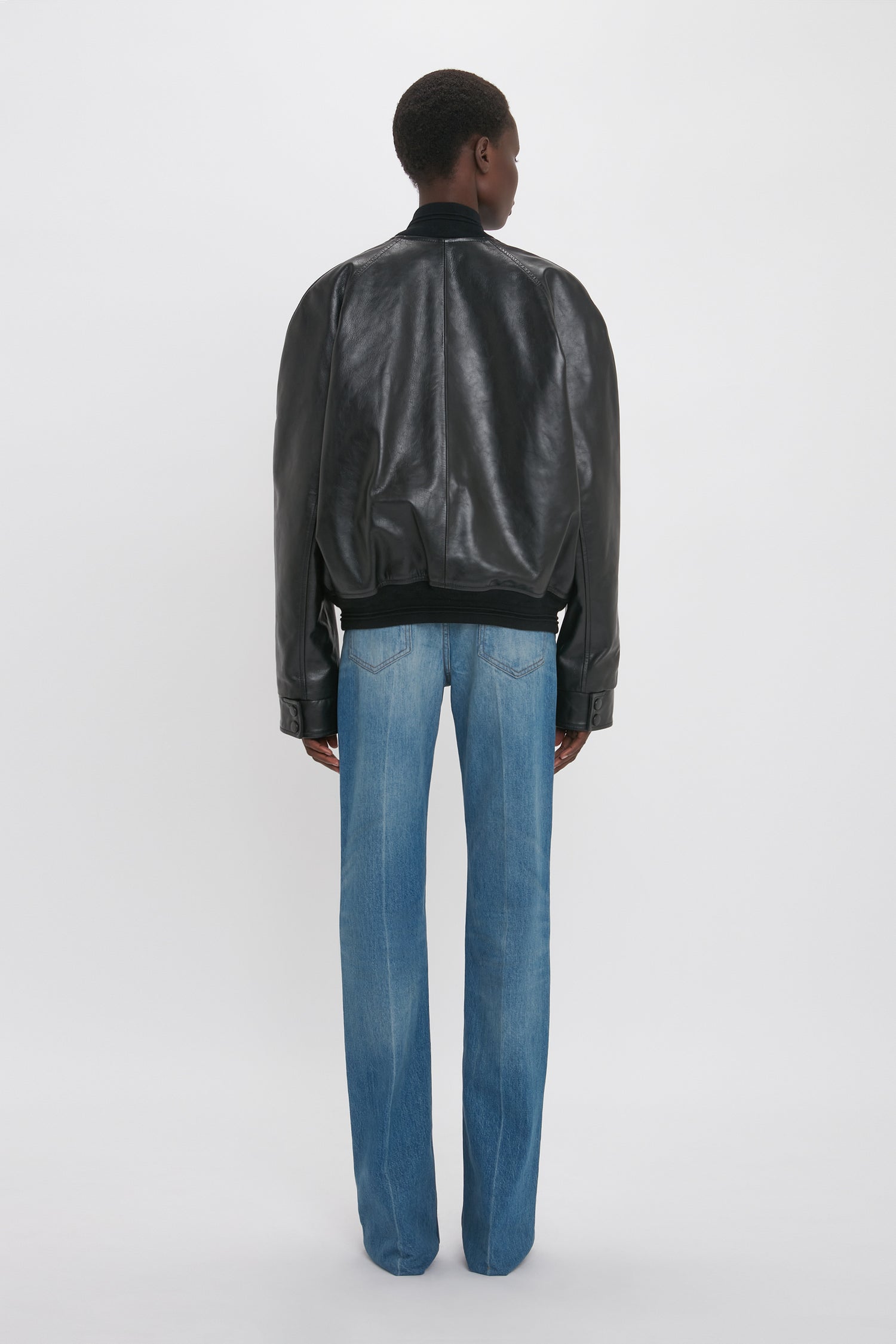 Leather Varsity Jacket In Black Victoria Beckham