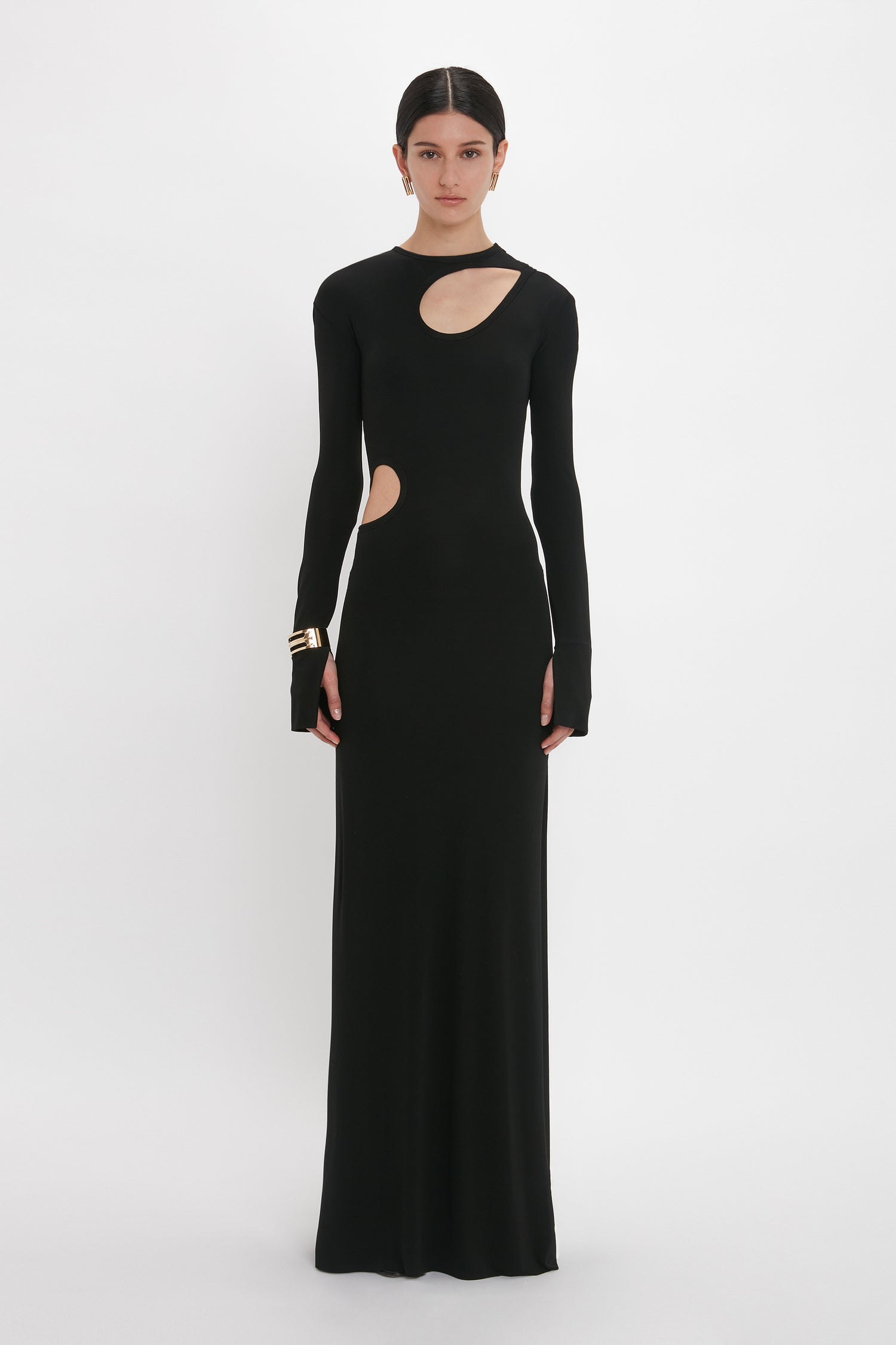 Cut Out Jersey Floor Length Dress In Black Victoria Beckham