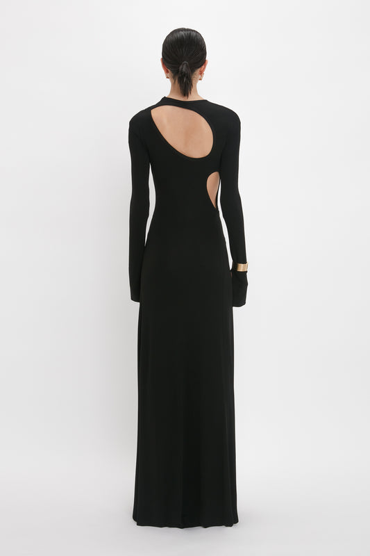Cut-Out Jersey Floor-Length Dress In Black