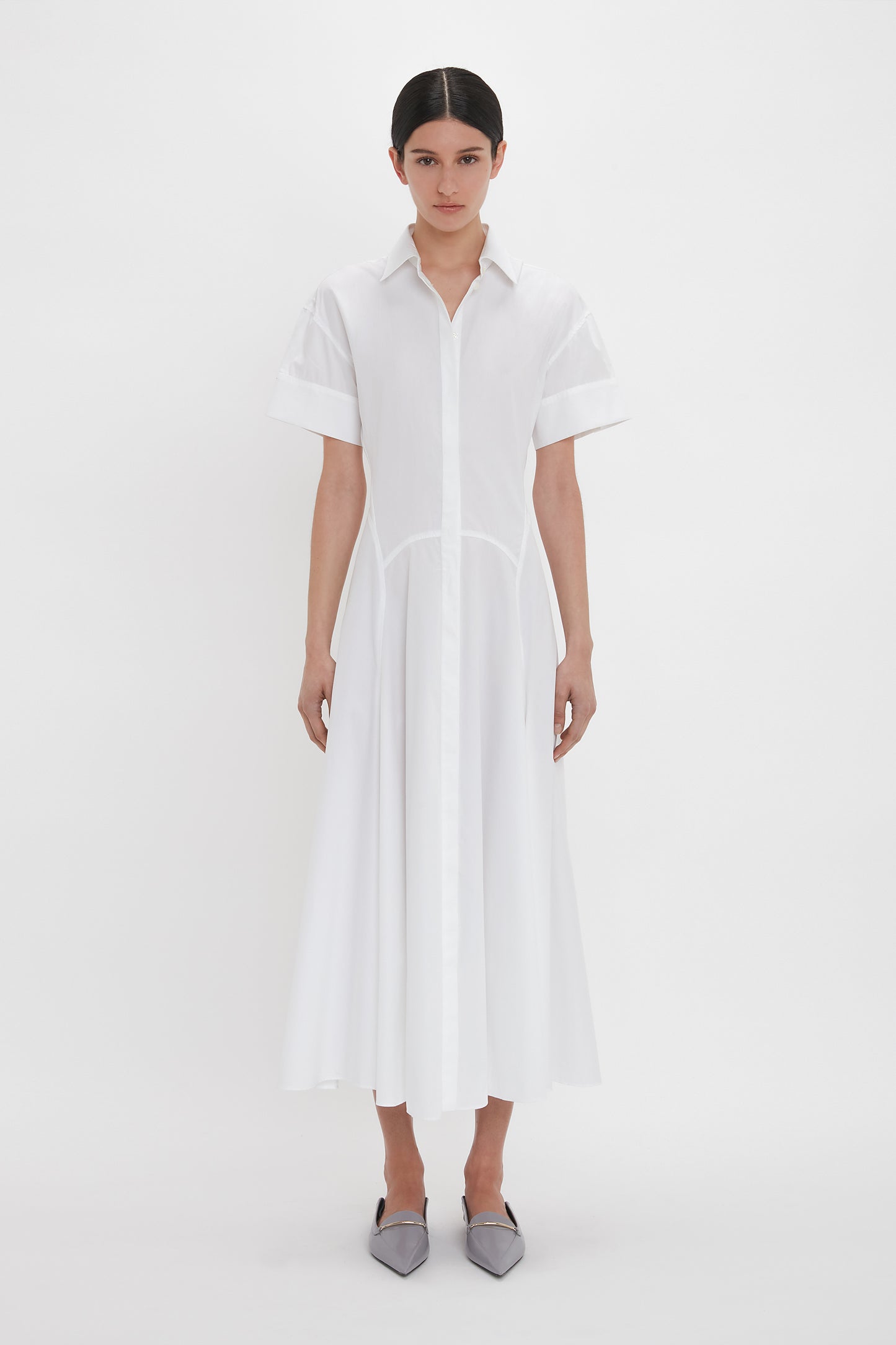 Panelled Shirt Dress In White