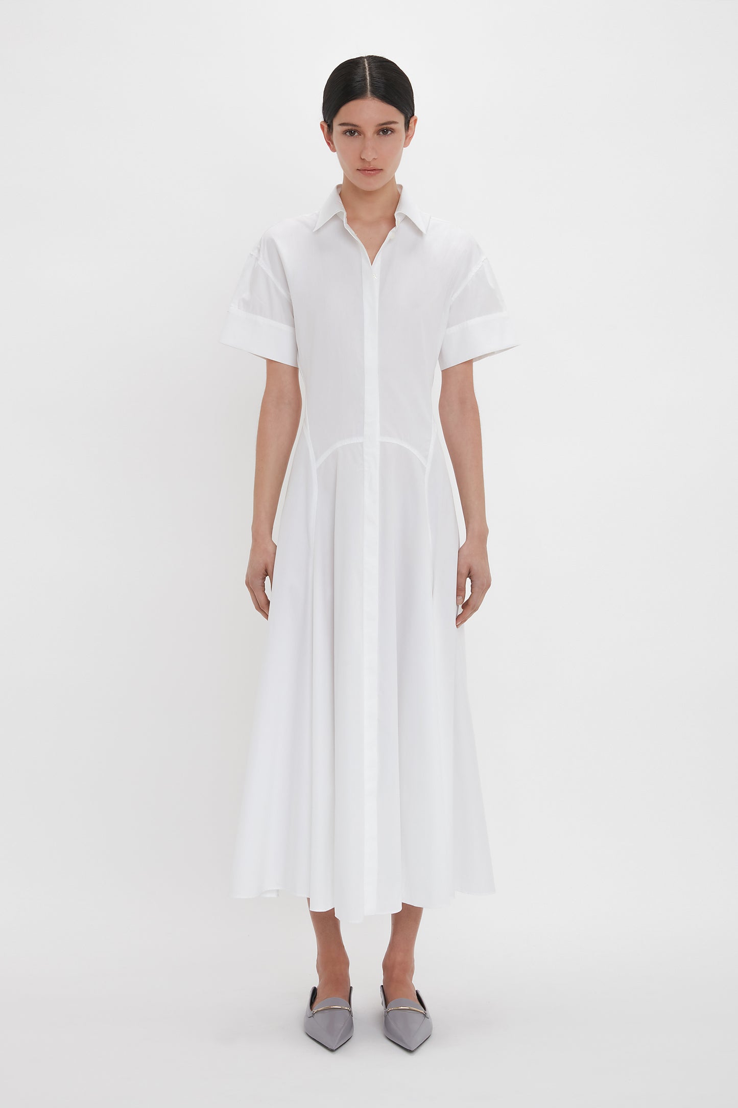 Panelled Shirt Dress In White Victoria Beckham