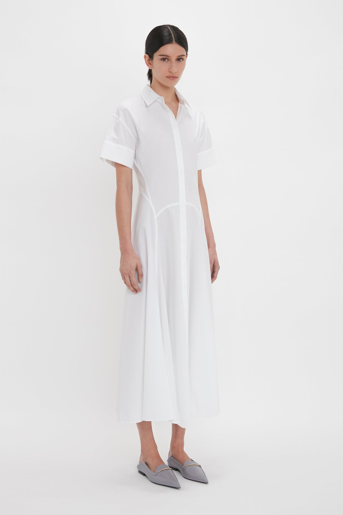 Panelled Shirt Dress In White