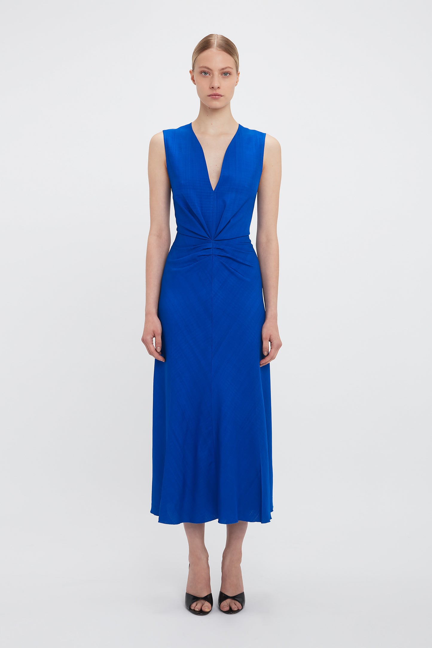 Exclusive Sleeveless Gathered Waist Midi Dress In Palace Blue