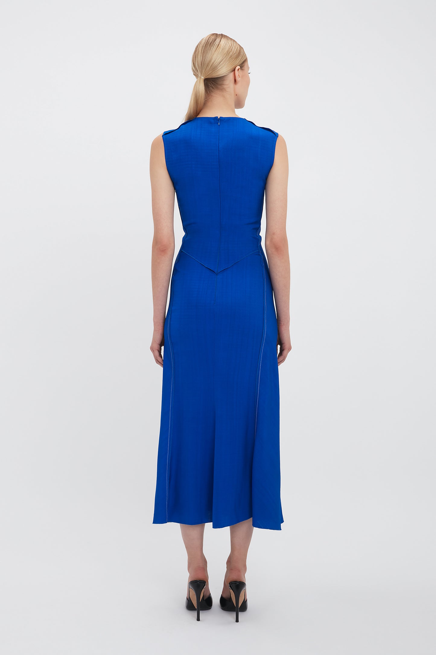 Sleeveless Gathered Waist Midi Dress In Palace Blue