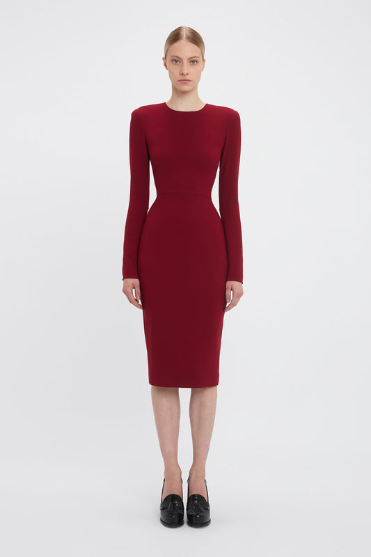 Long Sleeve T-Shirt Fitted Dress In Oxblood