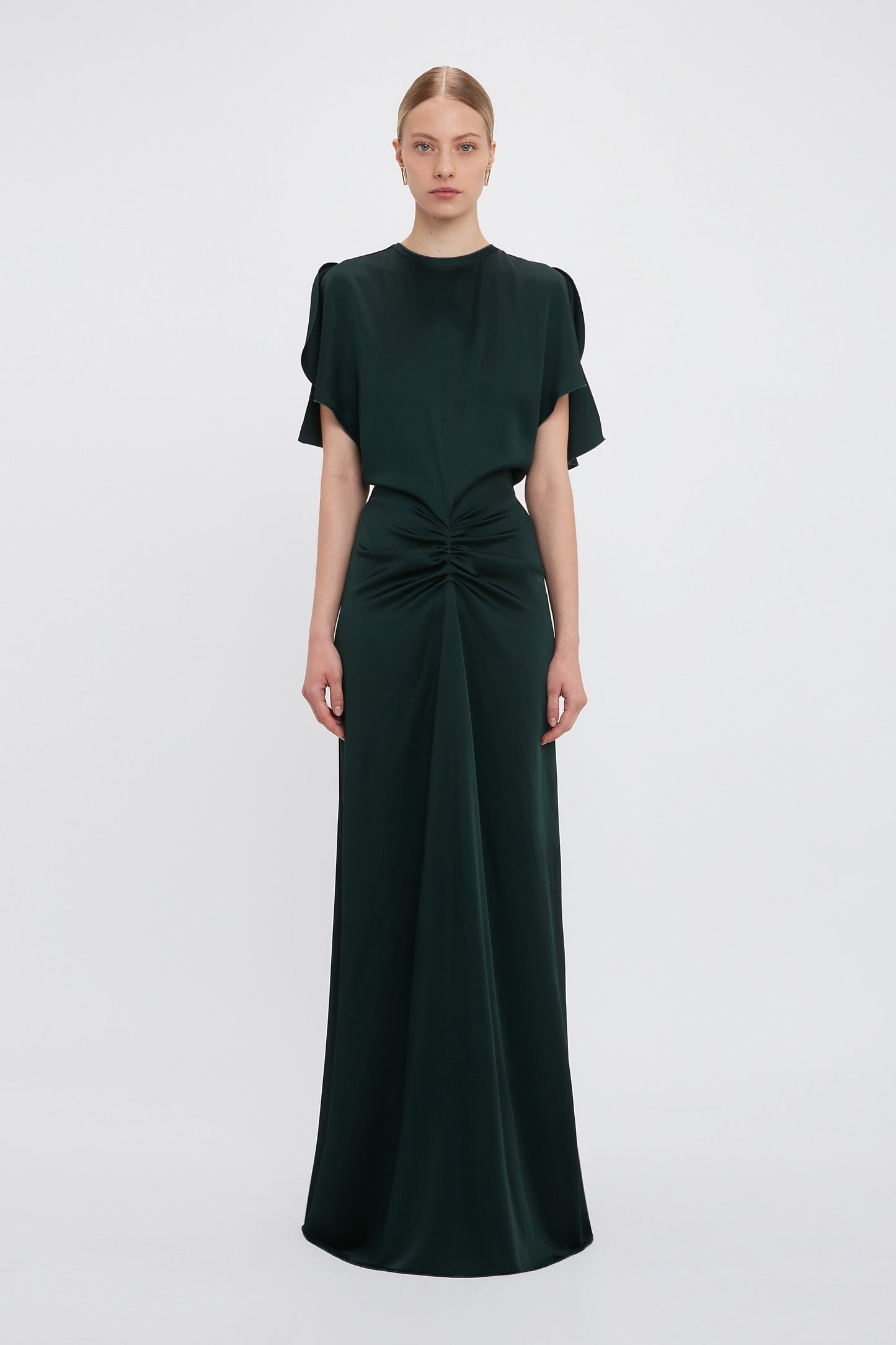 Exclusive Gathered Waist Floor-Length Dress In Seaweed