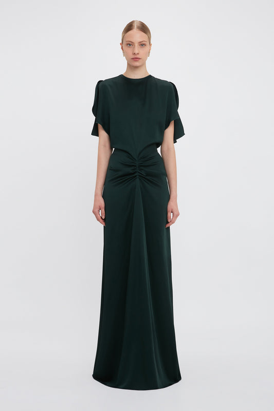 Exclusive Gathered Waist Floor-Length Dress In Seaweed